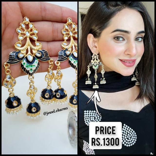Black Tri Kundan Dangles